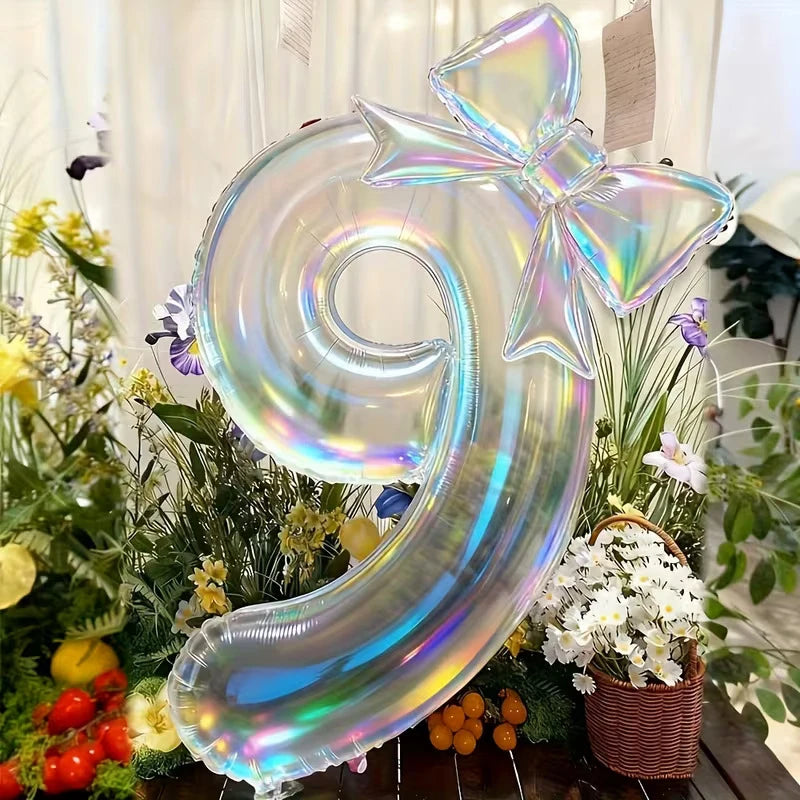 40" Iridescent Number Balloon & Bowknot Kit – Birthday Party Party Balloon Kit Babs 9 40Inch