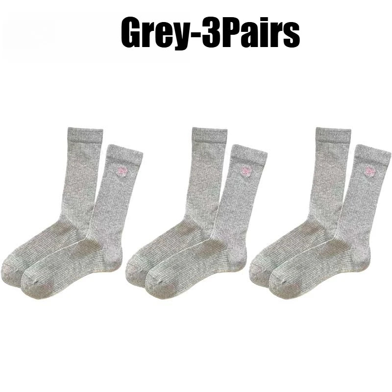 Bowknot Mesh Stacked Socks Korean Preppy Mid-Calf 1-5 Pairs Fashion Socks Babs Grey-3Pairs 35-39