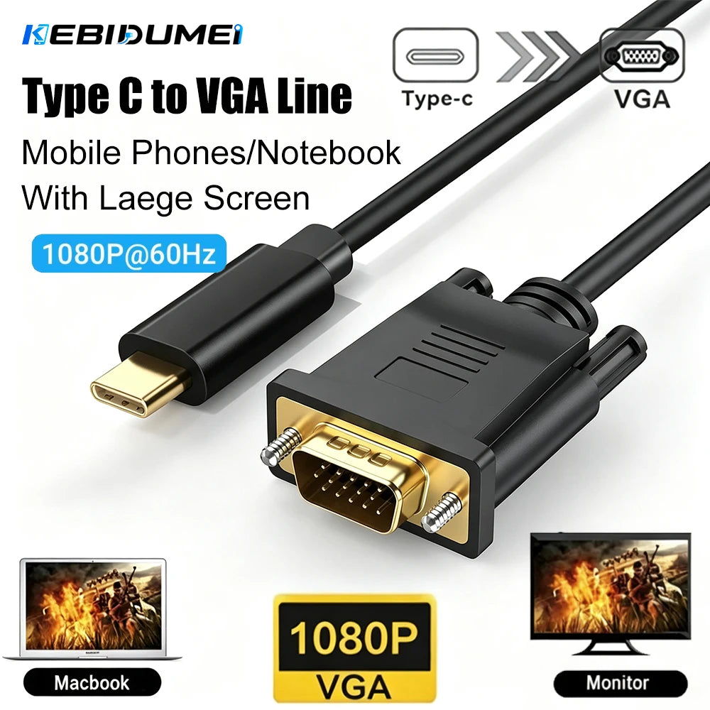 USB-C to VGA & DVI Adapter Cable – 1080P HD Converter Video Adapter Cable Babs