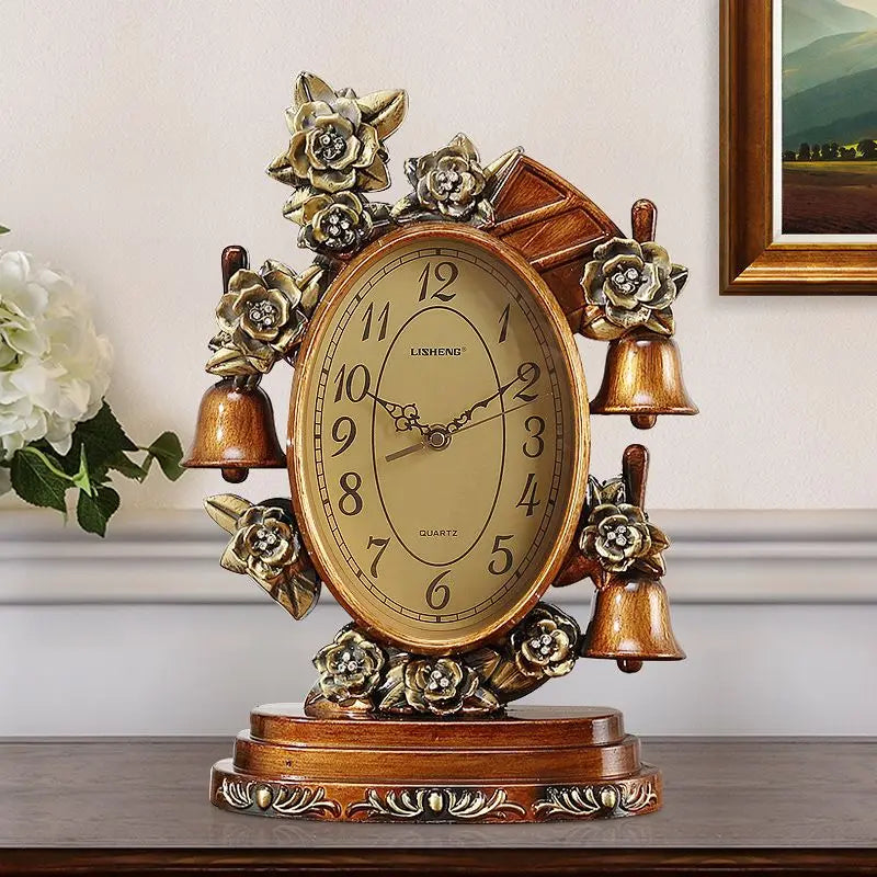 Retro Luxury Tabletop Clock – Silent Quartz Antique Desk Clock Decorative Desk Clock Babs Large-Brown