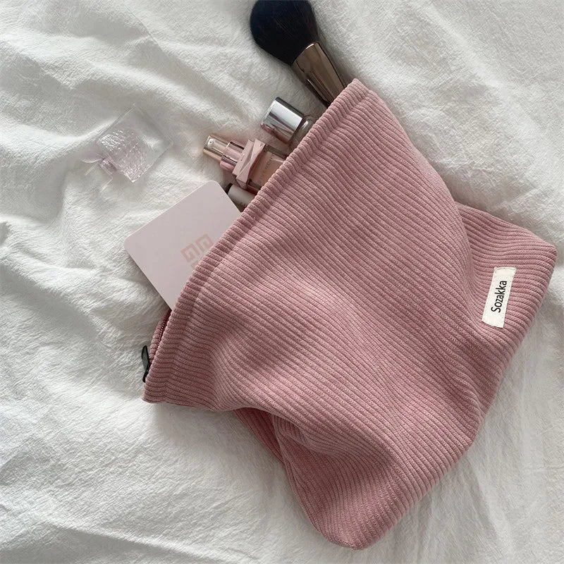 Women's Large Corduroy Makeup Bag – Zipper Travel Pouch Cosmetic Travel Bag Babs P