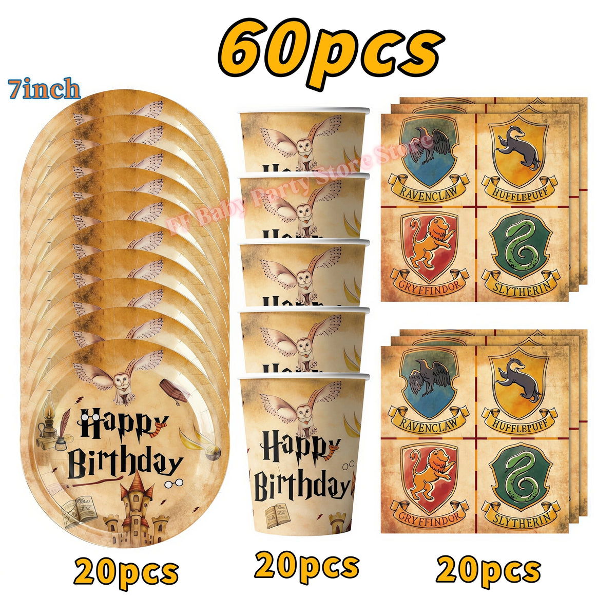 Wizard Theme Birthday Party Supplies – Plates, Cups & Balloons Party Supplies Set Babs 60pcs
