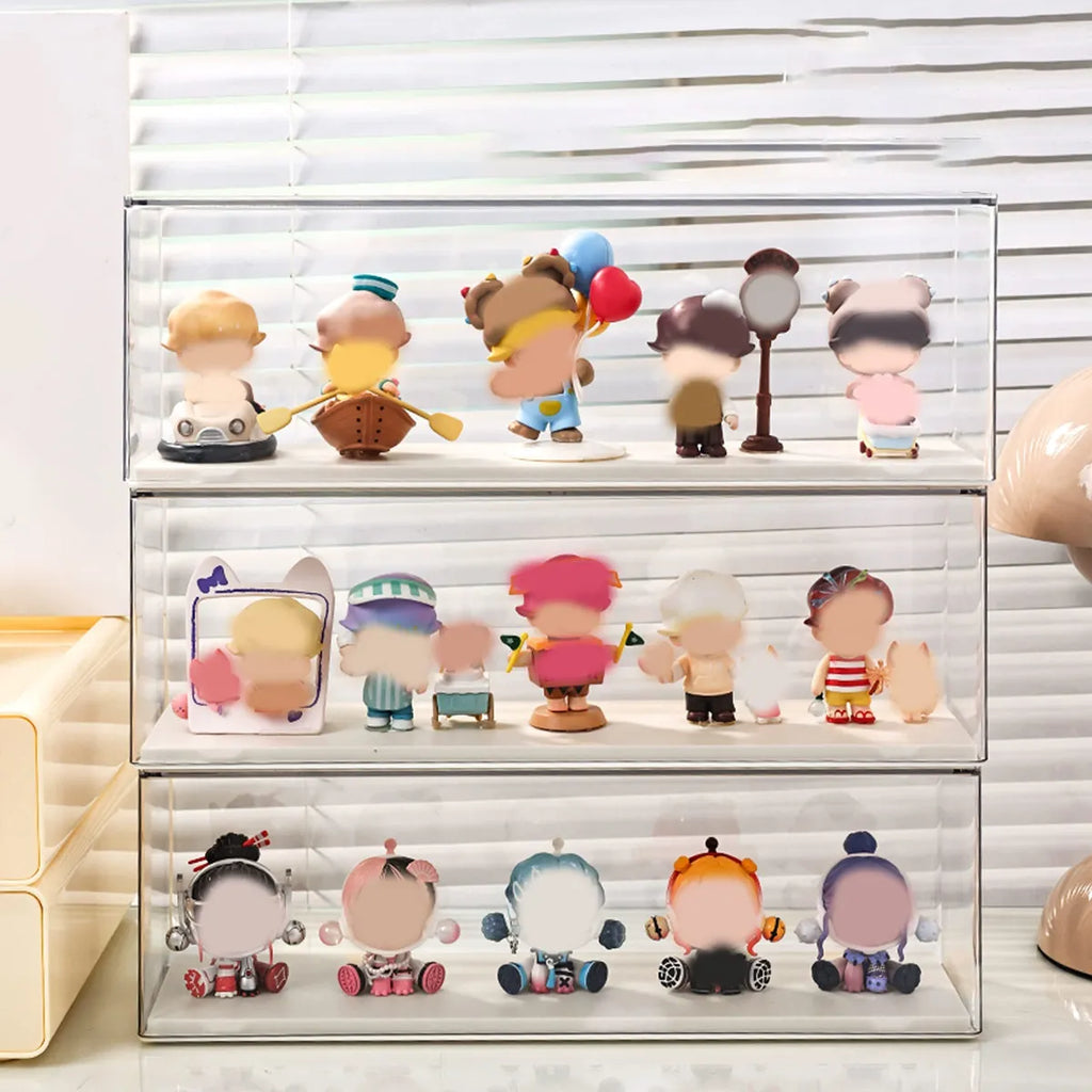 Transparent Doll Display Cabinet – Stackable Dust-Proof Storage Box Collectible Display Cabinet Babs