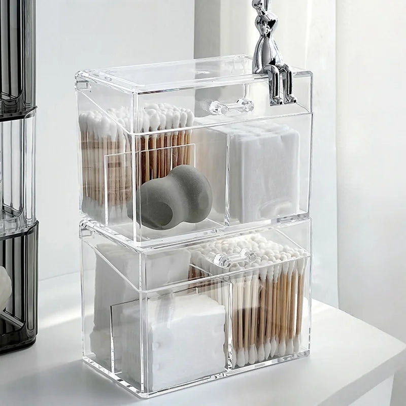 Acrylic Cotton Swab, Pad & Ball Dispenser Storage Box Cosmetic Storage Organizer Babs