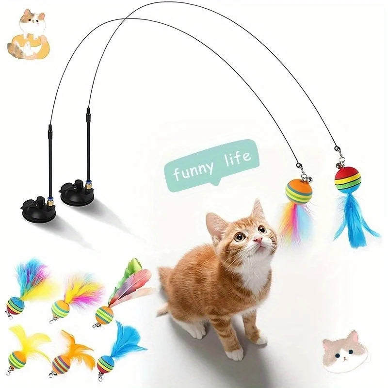 Interactive Cat Feather Wand Toy Kit – Wand, Suction Cup & Refills Cat Feather Wand Babs