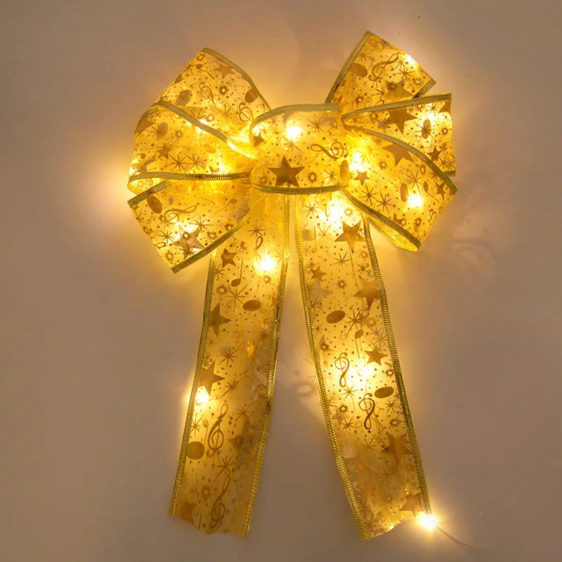 LED Bow Ribbon Christmas Tree Topper Ornament | 2025 Christmas Tree Topper Babs Gold 28.5X20CM