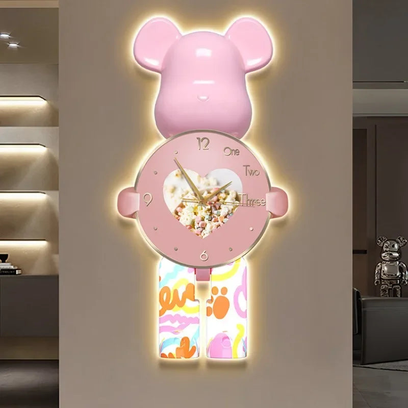 Modern LED Bear Wall Clock Large Crystal Silent Acrylic Home Decor Decorative Wall Clock Babs