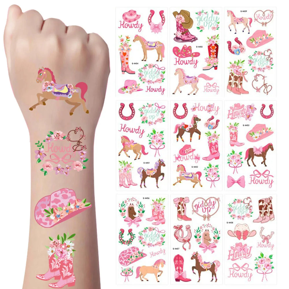 10 Sheets Cowgirl Temporary Tattoos – Western Party Favors Temporary Tattoos Babs