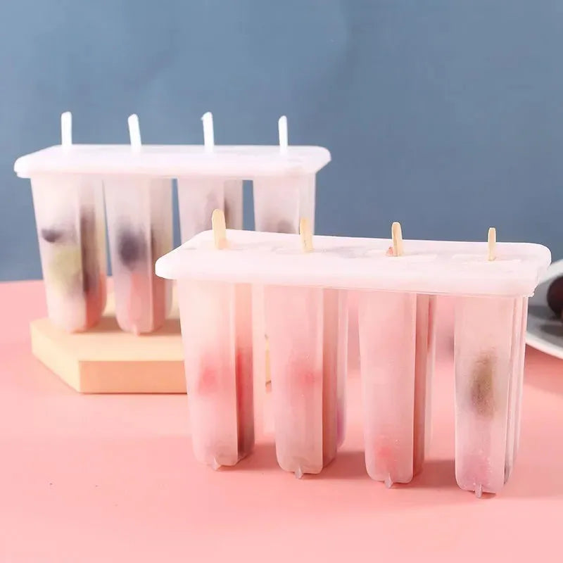 4-Grid Reusable Popsicle Mold DIY Ice Cream Maker Kit for Kids Popsicle Mold Kit Babs