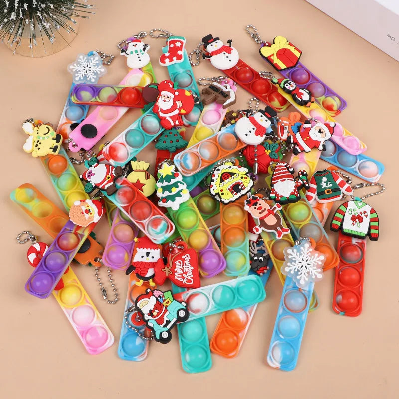 Christmas Pop Keychains Santa Snowman Kids Party Favors Pop Keychain Toy Babs