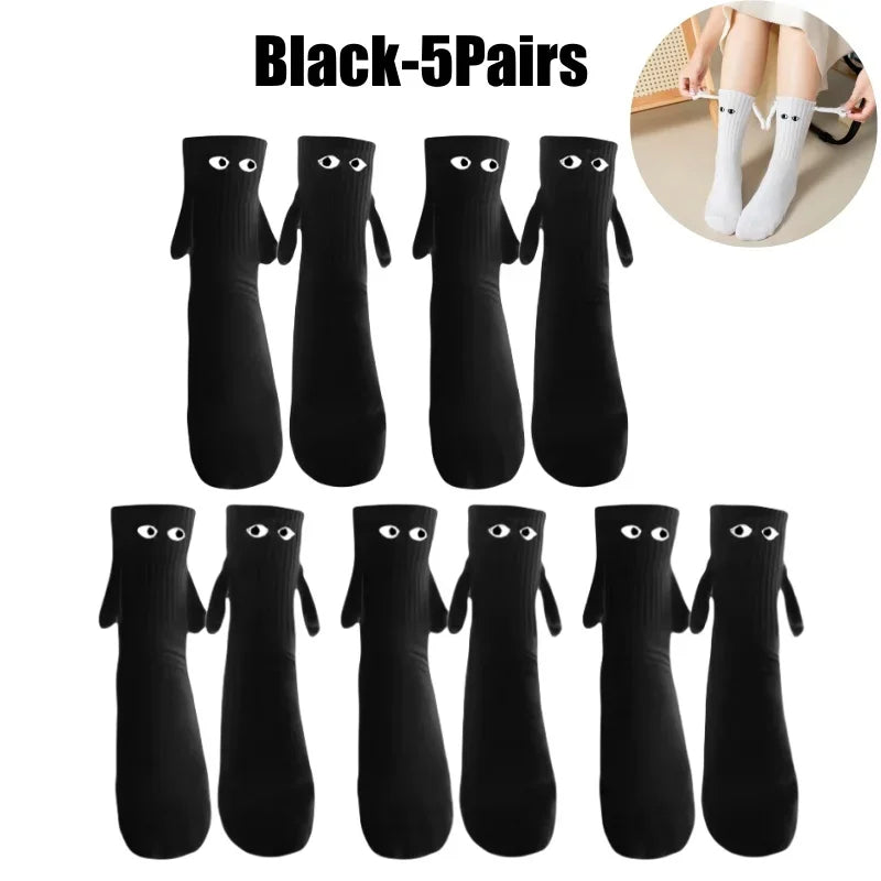 Magnetic Couple Socks – Cartoon Big Eyes Mid-Tube Knit Stockings Novelty Knit Socks Babs Black-5Pairs