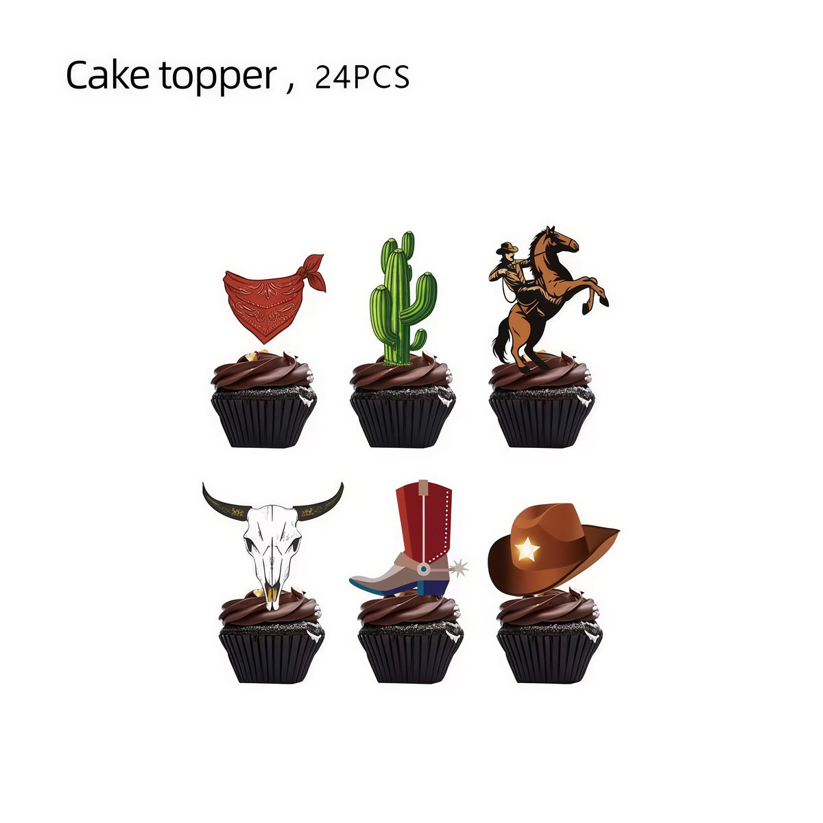 Wild West Cowboy Party Decoration Set – Balloons, Plates & Cups Party Decoration Set Babs 24pcs cupcake topper others