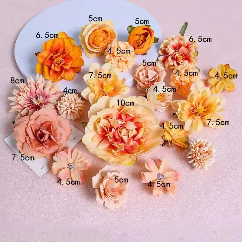 Silk Rose Artificial Flower Heads for Wedding & Home Décor Artificial Silk Flowers Babs Orange 21pcs