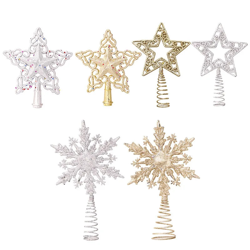 Christmas Tree Star Topper – Glitter Gold & Silver Snowflake Christmas Tree Topper Babs