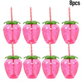 8pc Tropical Party Cups with Straws – Pineapple & Strawberry Party Drinkware Set Babs 8pcs strawberry