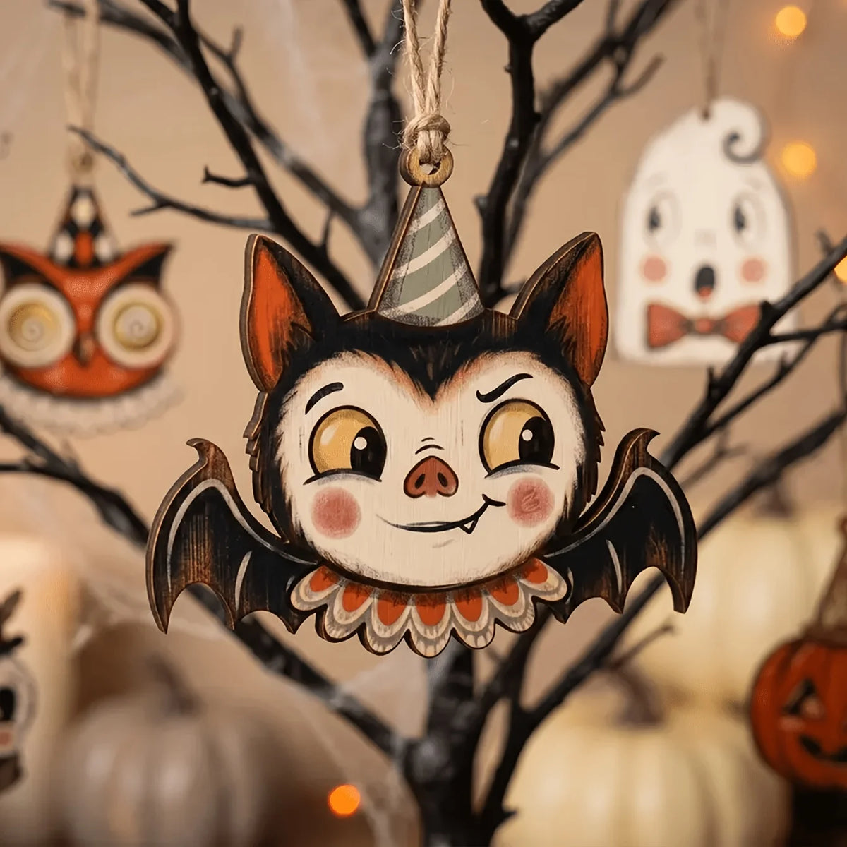 Vintage Wooden Halloween Hanging Ornaments – Ghost & Vampire Halloween Wall Ornament Babs