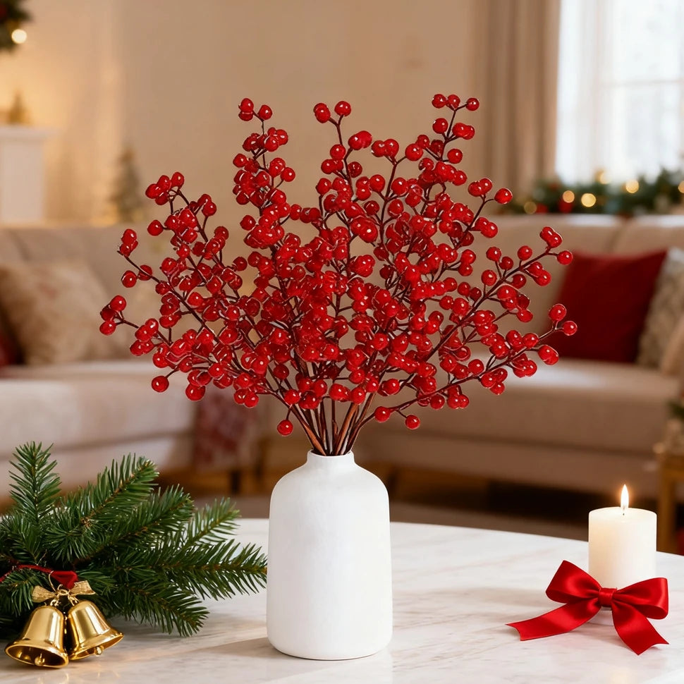 Artificial Holly Berry Branches 5/10 Pcs – Christmas Home Decor Artificial Holiday Branches Babs