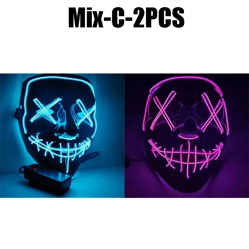 Halloween LED Glowing Party Mask – Light-Up EL Wire Face Mask LED Costume Mask Babs Mix-C-2PCS