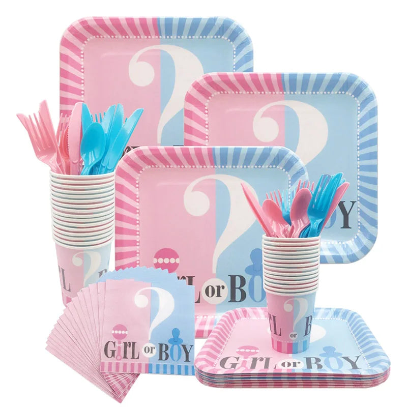 Gender Reveal Disposable Tableware Set – Baby Shower Party Disposable Tableware Set Babs