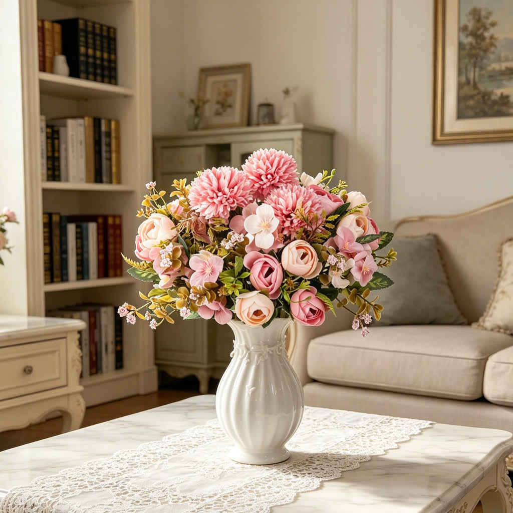 Silk Artificial Tea Rose Bud Bouquet – Wedding & Home Décor Artificial Flower Bouquet Babs