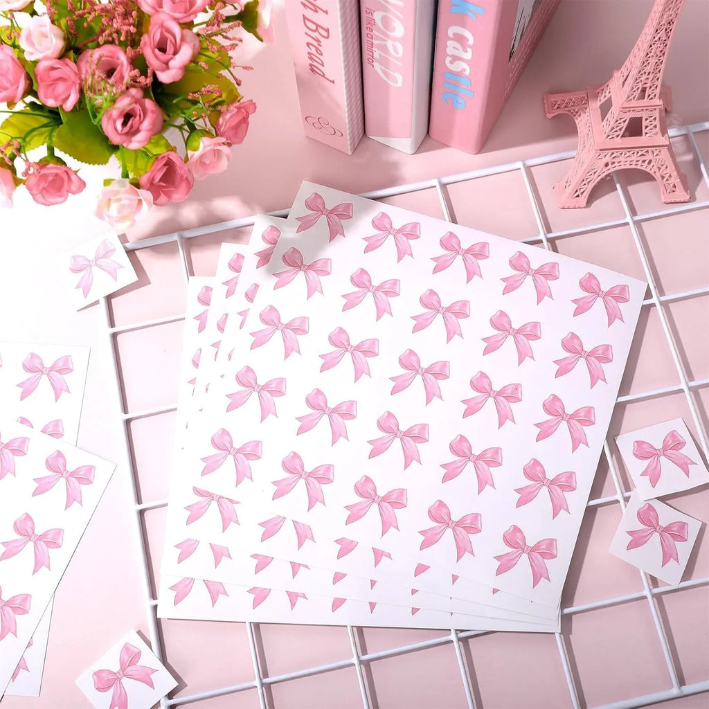 125/250pcs Pink Bow Stickers – Cute Coquette Bowknot Decals Decorative Stickers Babs