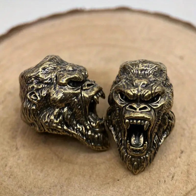 Roaring Gorilla Brass EDC Bead Lanyard Pendant Punk Charm Brass Lanyard Charm Babs