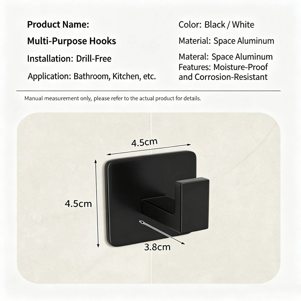 Adhesive Wall Hooks – No-Drill Aluminum Alloy Multi-Purpose Adhesive Wall Hooks Babs