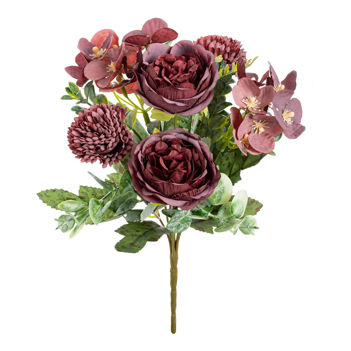 Silk Peony Ball Artificial Flower Bouquet – Wedding & Home Décor Artificial Flower Bouquet Babs Burgundy 1 pc
