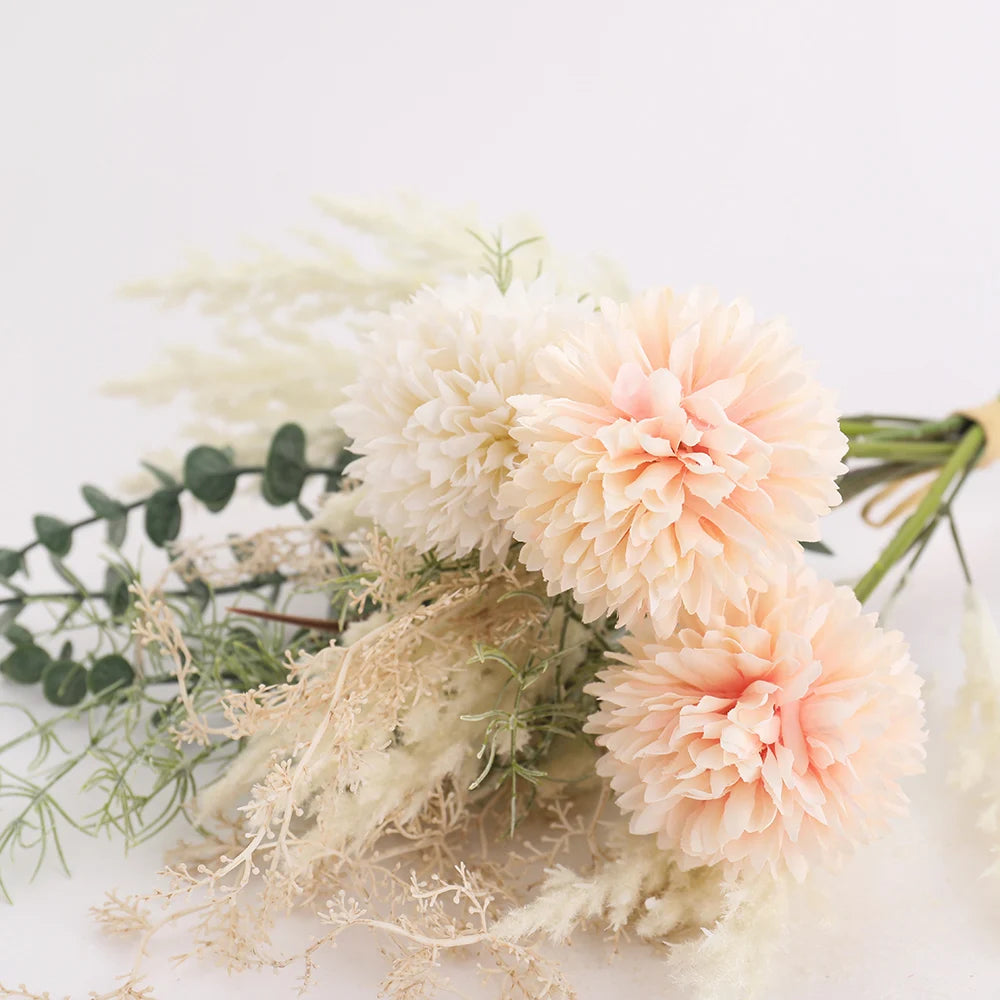 40CM Silk Artificial Flower Bouquet – Eucalyptus & Dandelion Artificial Flower Bouquet Babs Champagne Purple