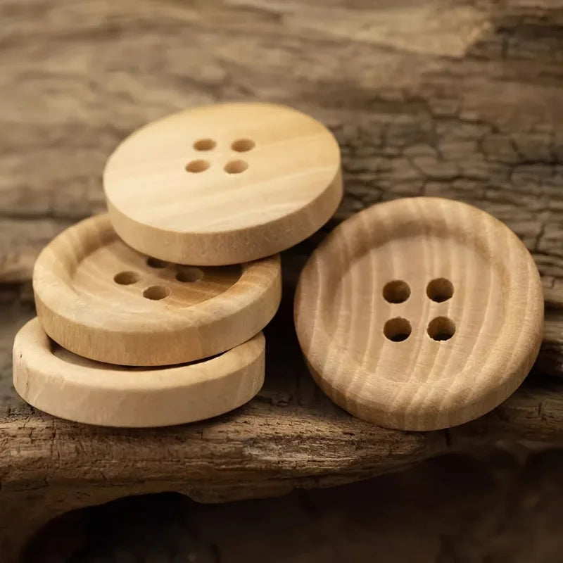 Natural Wood Buttons 4-Hole for Sewing & Crafts | Set Wood Sewing Buttons Babs