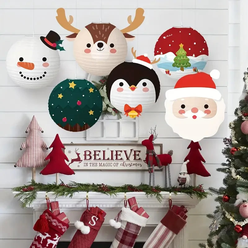 6-Piece Christmas Paper Lantern Set – Snowman & Santa Décor Christmas Hanging Lanterns Babs