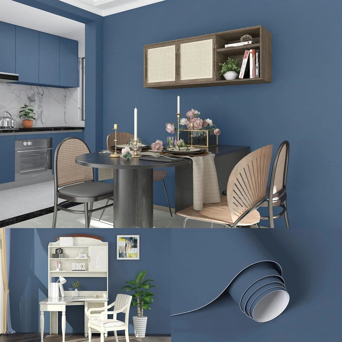 40cm Peel & Stick Waterproof Wallpaper | PVC Self-Adhesive Peel & Stick Wallpaper Babs dark blue 40cmX3m