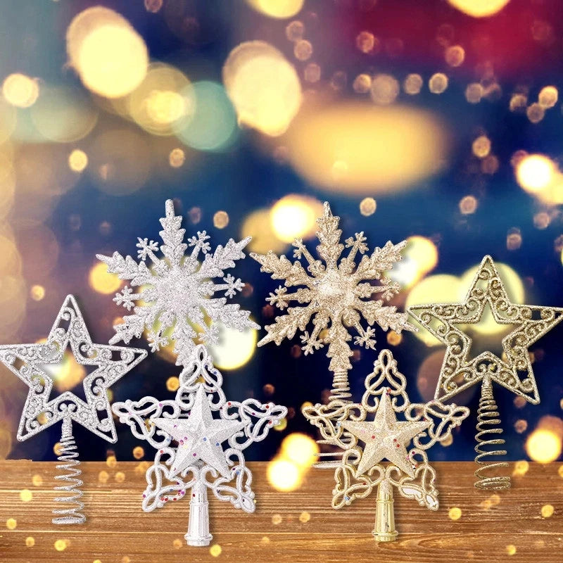 Christmas Tree Star Topper – Glitter Gold & Silver Snowflake Christmas Tree Topper Babs