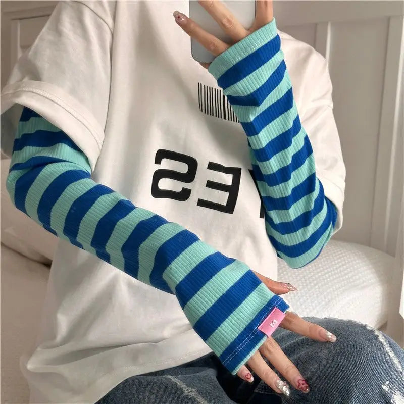 Striped UV Protection Arm Sleeves – Summer Sun Cover for Women UV Protection Arm Sleeves Babs