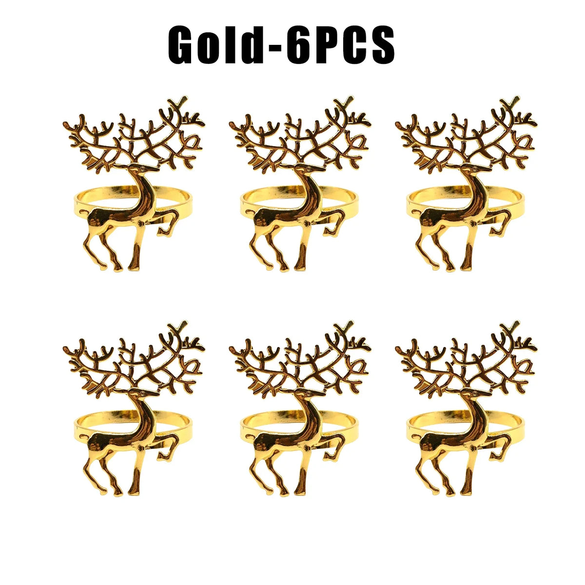 Reindeer Metallic Napkin Rings | Christmas Table Décor Napkin Rings Babs Gold 6PCS