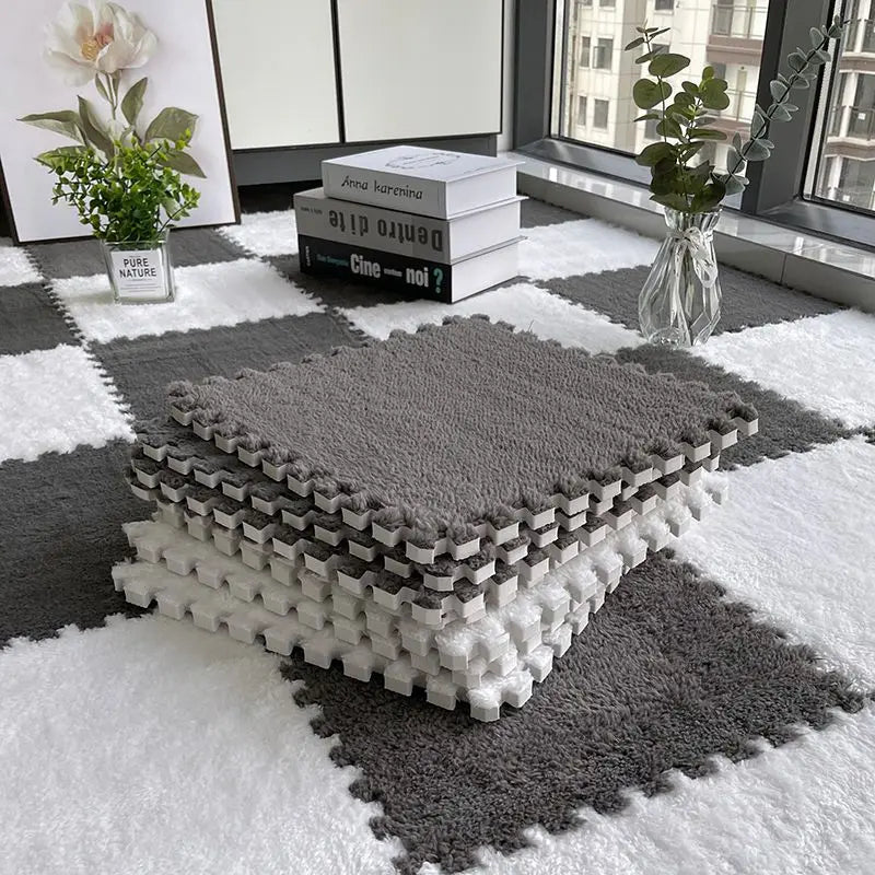 30x30cm Plush Interlocking Foam Floor Tiles – Fluffy Area Rug Interlocking Floor Mat Babs