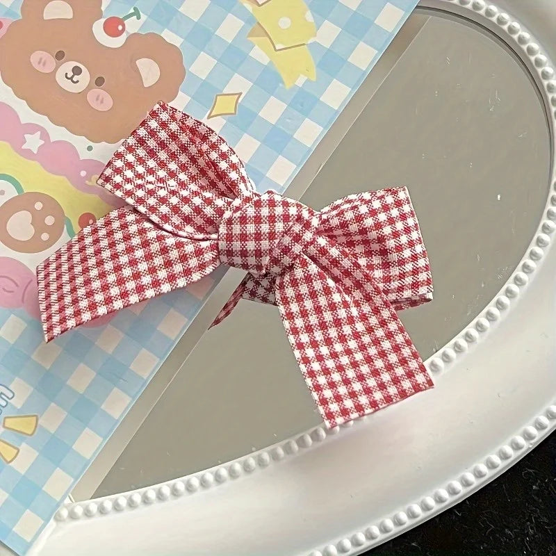Red & White Checkered Bow Hair Clips – Polyester Hairpins Bow Hair Clips Babs