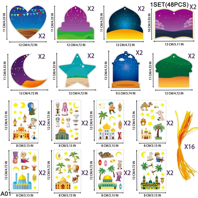 Ramadan DIY Stickers Eid Mubarak Gift Labels & Party Decor Set Celebration Sticker Set Babs 48pcs set