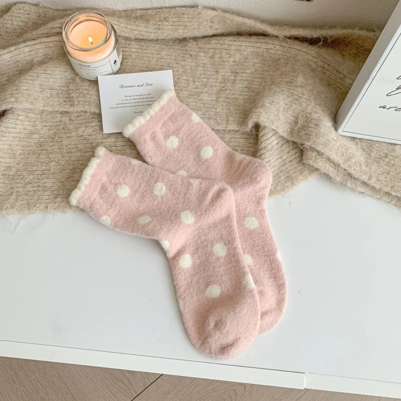Women's Thick Pink Strawberry Cozy Home Socks – Soft & Warm Casual Cozy Socks Babs