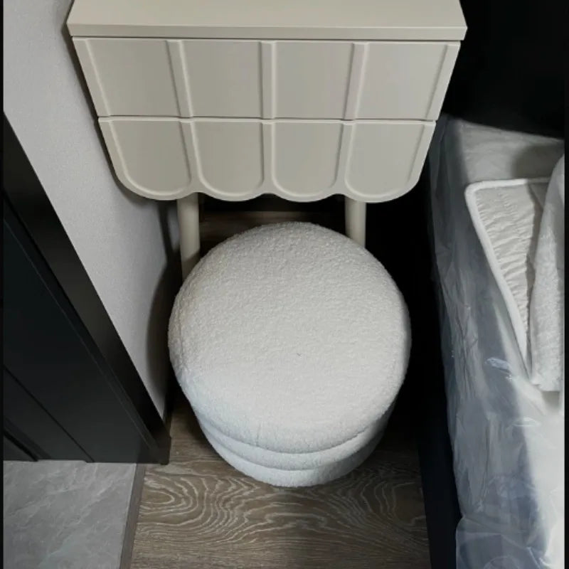 Modern Lambswool Round Stool – Luxury Bedroom & Vanity Seat Decorative Round Stool Babs