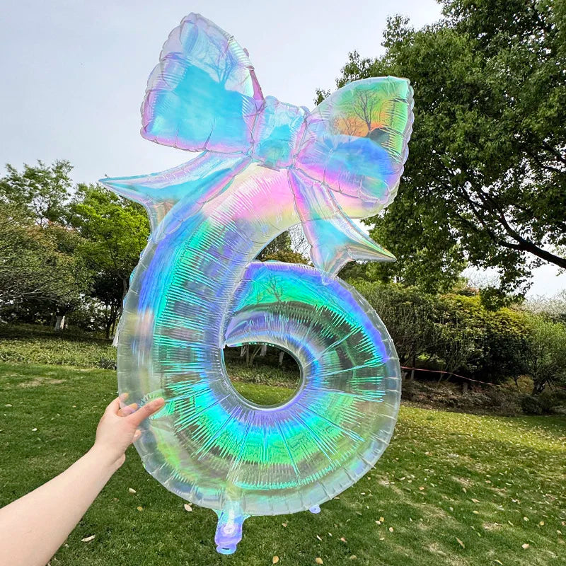 40" Colorful Number Foil Balloons with Bow | Birthday Party Decor Foil Number Balloon Babs