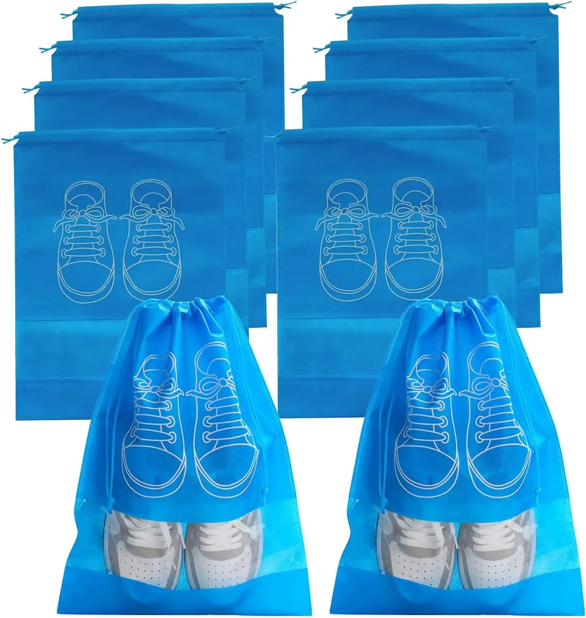 10-Pack Non-Woven Drawstring Shoe Bags for Travel & Storage Shoe Storage Bags Babs Blue10PCS largesize