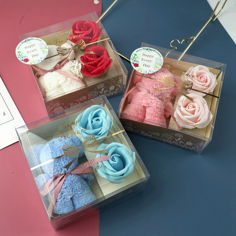 Bear Shaped Towel Soap Rose Gift Box – Wedding & Party Novelty Gift Set Babs