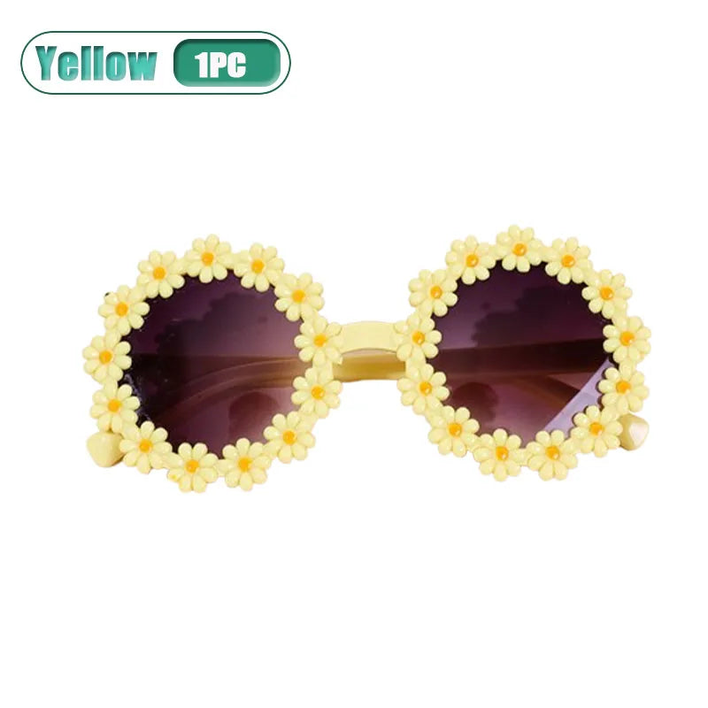 Kids Daisy Flower Sunglasses UV400 Round Frame | 1-8 Pack Kids Sunglasses Babs Yellow-1PC