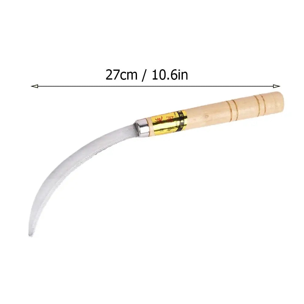 Stainless Steel Weeding Sickle Wooden Handle – Serrated Garden Tool Garden Weeding Sickle Babs