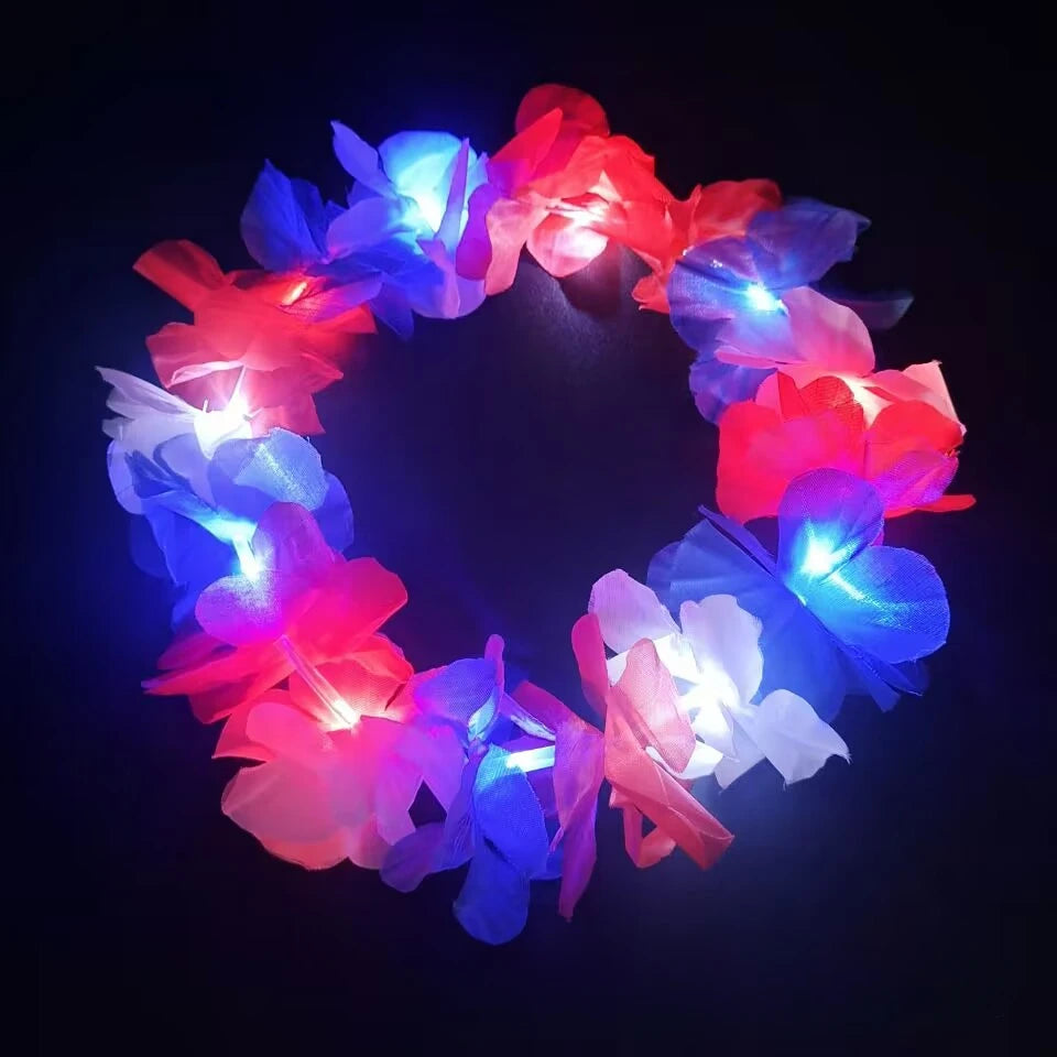 Glow Light-Up Hawaiian Flower Headband – Luau Party Wreath Light-Up Hair Headband Babs head wear
