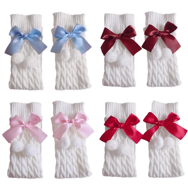 Japanese Preppy Cable Knit Leg Warmers – Bow & Plush Ball Knit Leg Warmers Babs