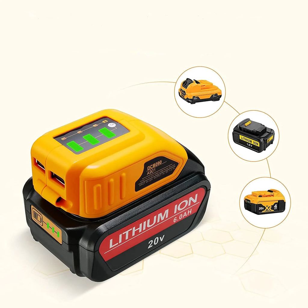 Dewalt 12–20V Li-Ion Battery Dual USB Charger Adapter DCB090 Battery Charger Adapter Babs