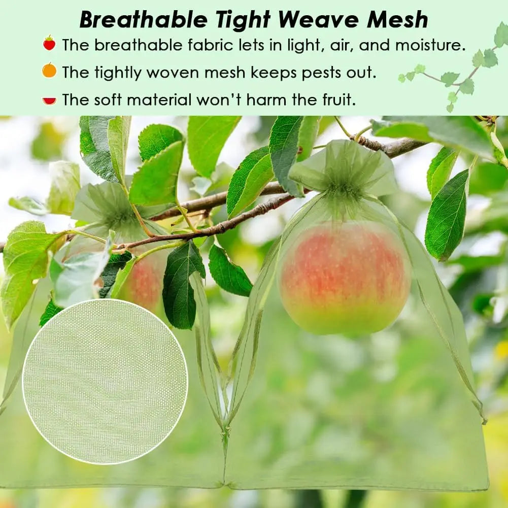 Green Mesh Fruit Protection Bags – Drawstring Pest Barrier Net Garden Pest Netting Babs