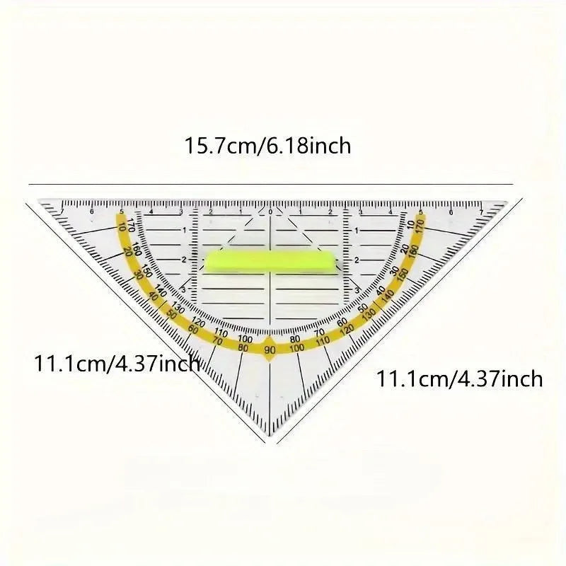Transparent Protractor & Triangle Ruler Set – Shatterproof Plastic Ruler & Protractor Set Babs